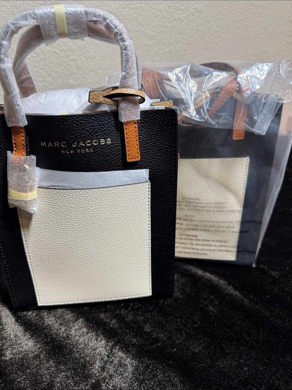 Marc Jacobs Black, Cream & Tan Pebbled Leather Small Tote Satchel - Picture 13 of 13